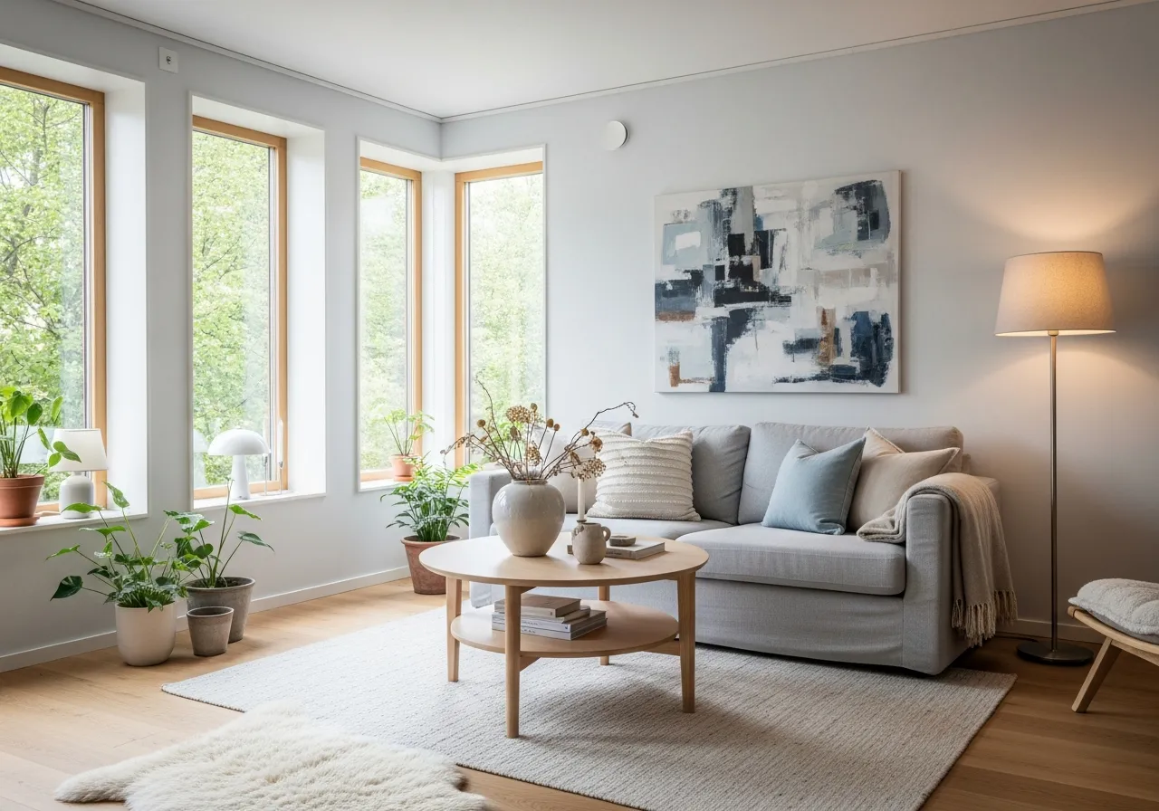 Scandinavisch interieur met lichte kleuren en natuurlijke materialen
